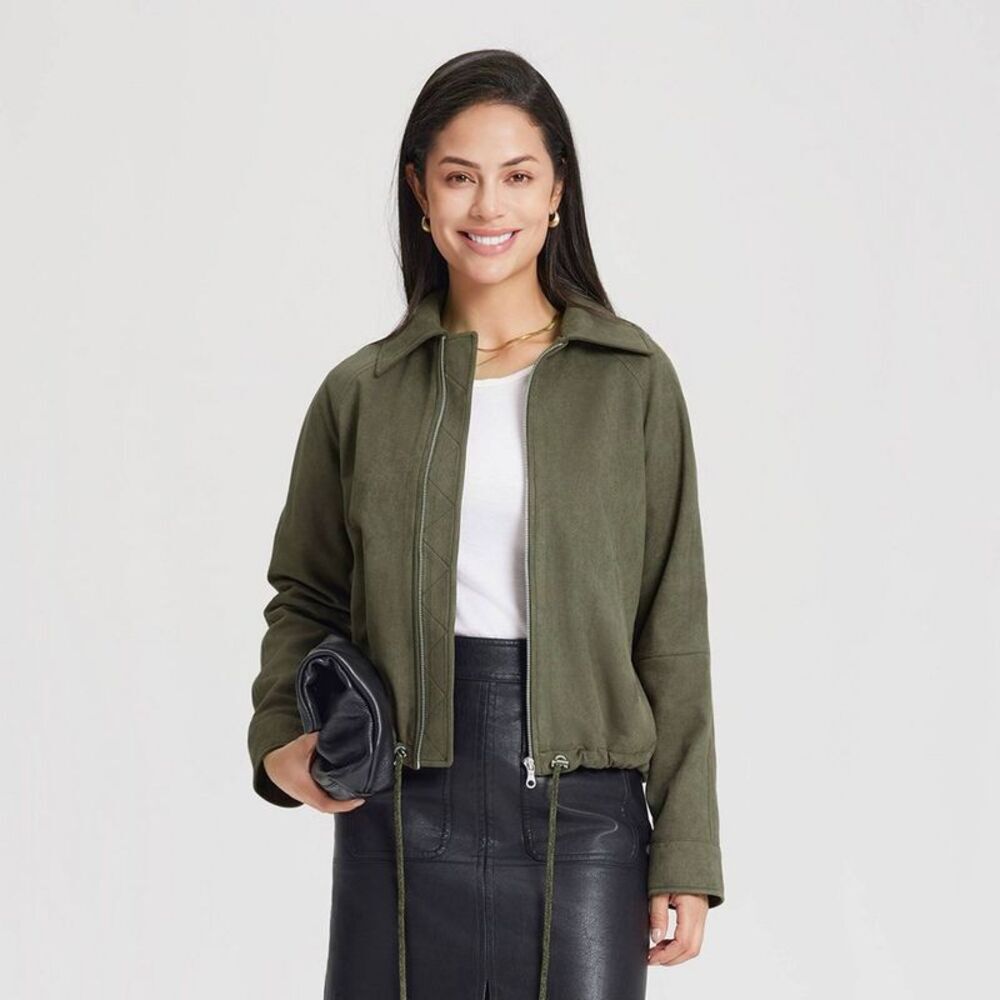 Women's Suede Bubble Jacket - Universal Thread Green XS
